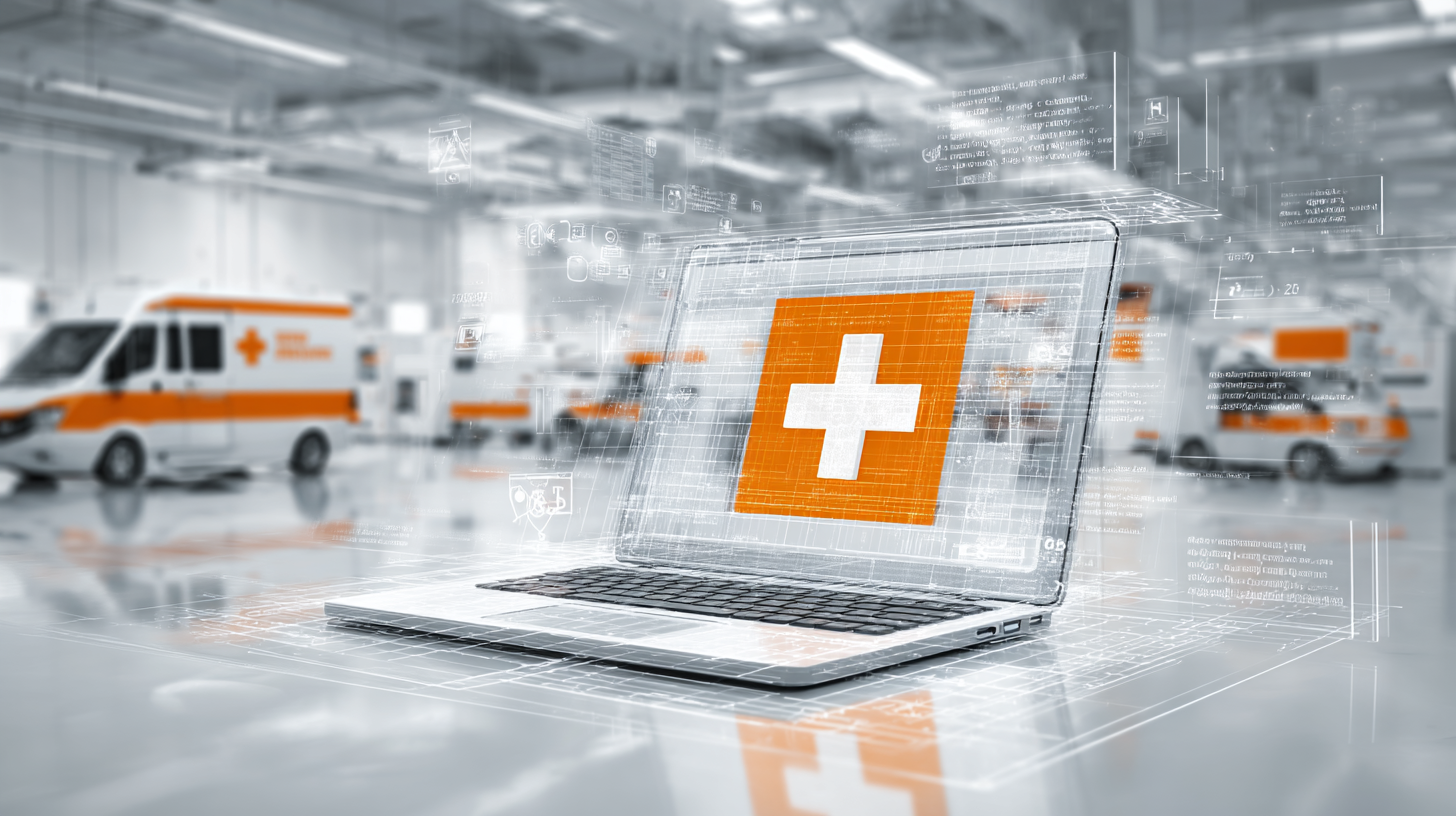 Design team aim laptop with a large orange medical cross on the a0c8707f 8edb 42b4 a399 5674d673161a
